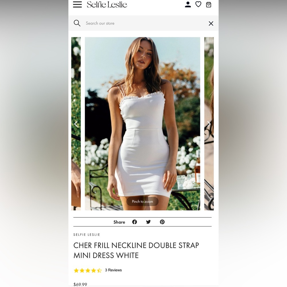 Selfie Leslie White Cher Frill Neckline Double Strap Mini Dress
